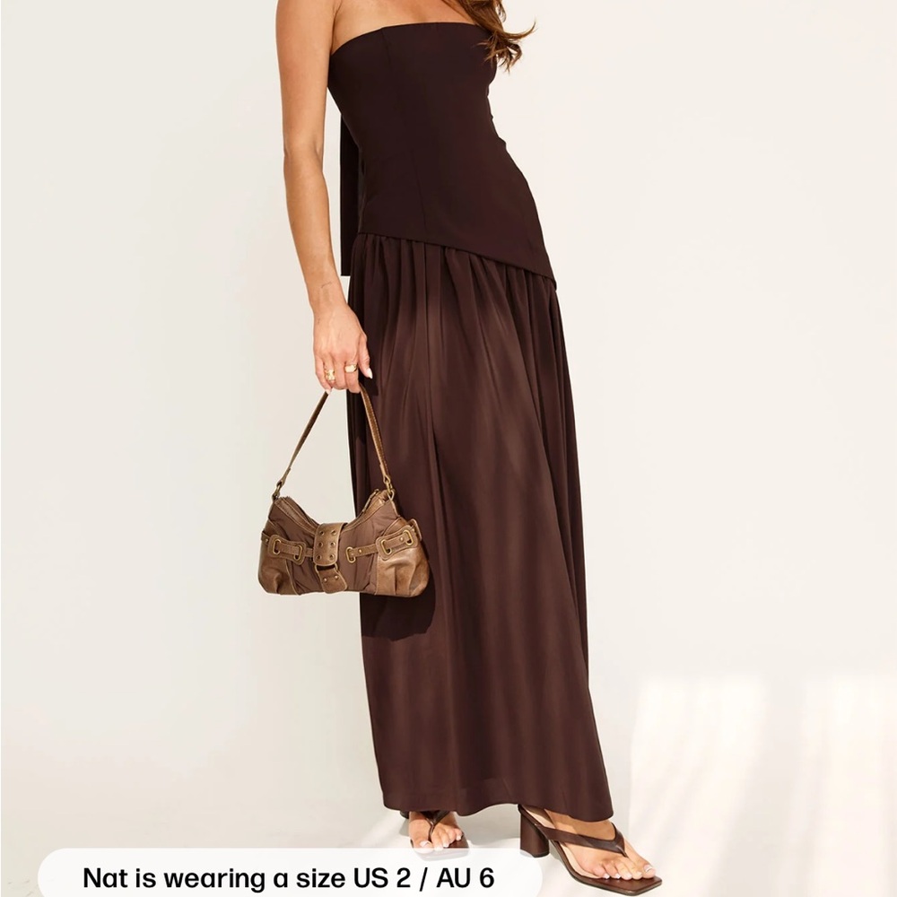 Strapless Drop Waist Maxi Dress in Chocolate